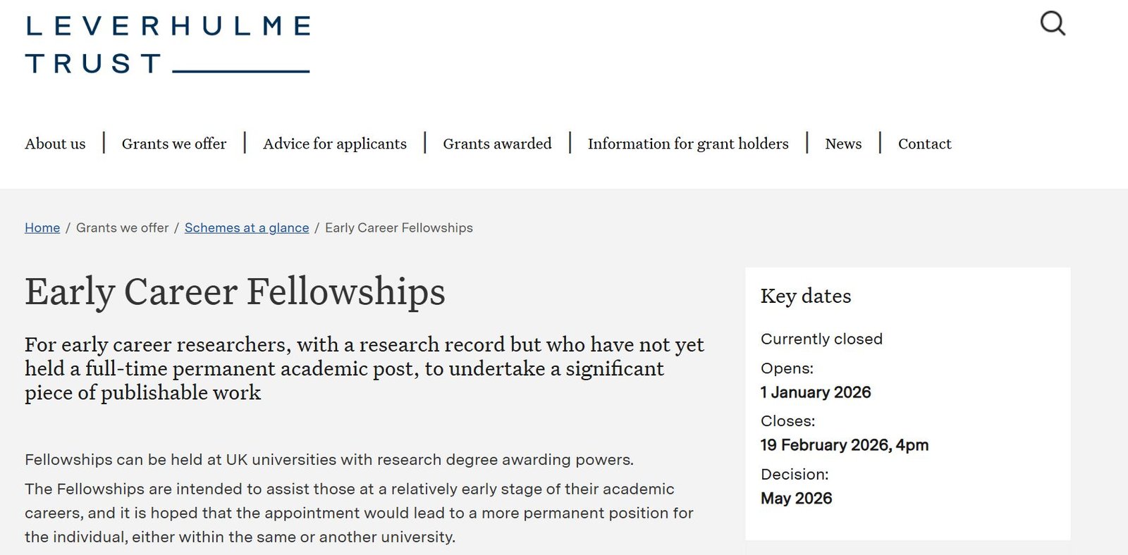 Leverhulme Trust Fellowships 2026