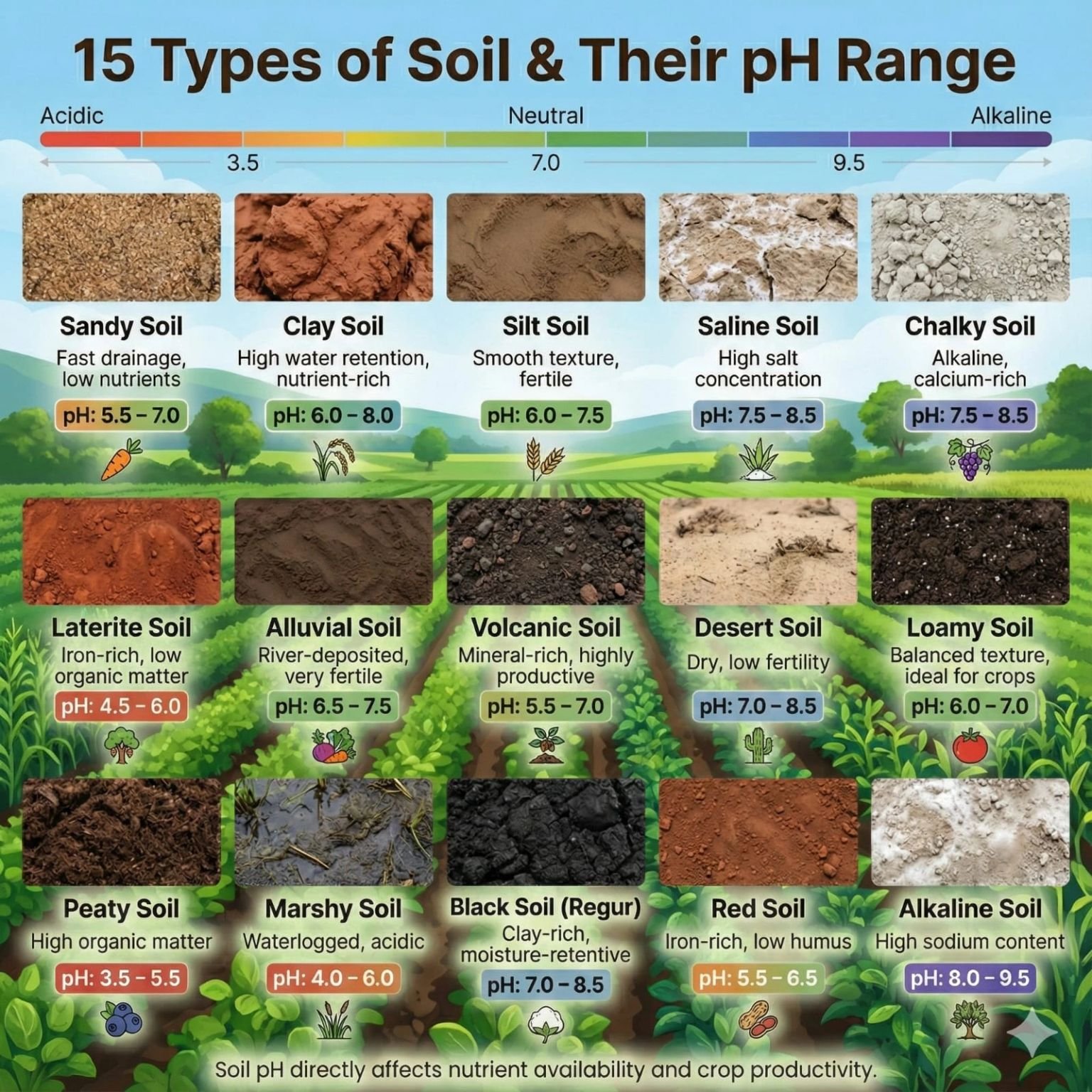 Soil types and pH range